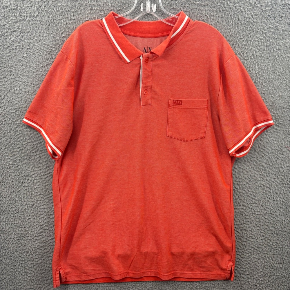 Armani‎ Exchange Polo Shirt Men XL Orange Short Sleeve Pique Pocket Logo